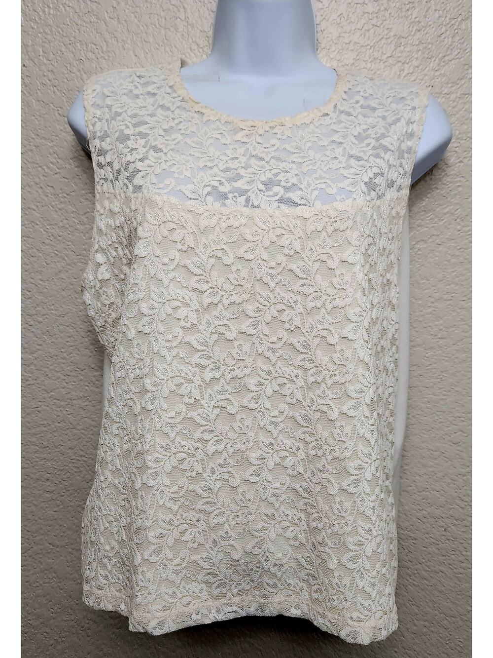 Vintage Clearwater Creek Ivory Lace Lined Sleeveless Top Large Lightweight Soft